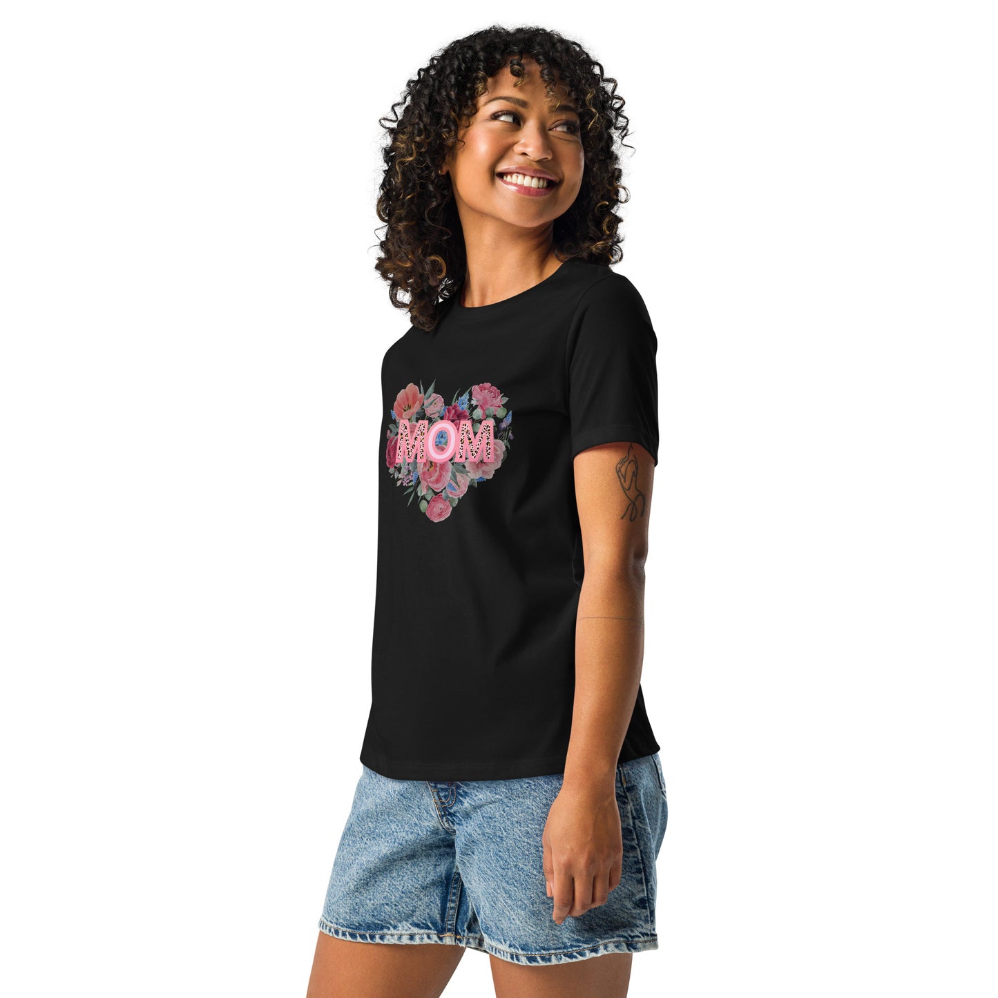 Mom Rose Heart Women's Relaxed T-Shirt